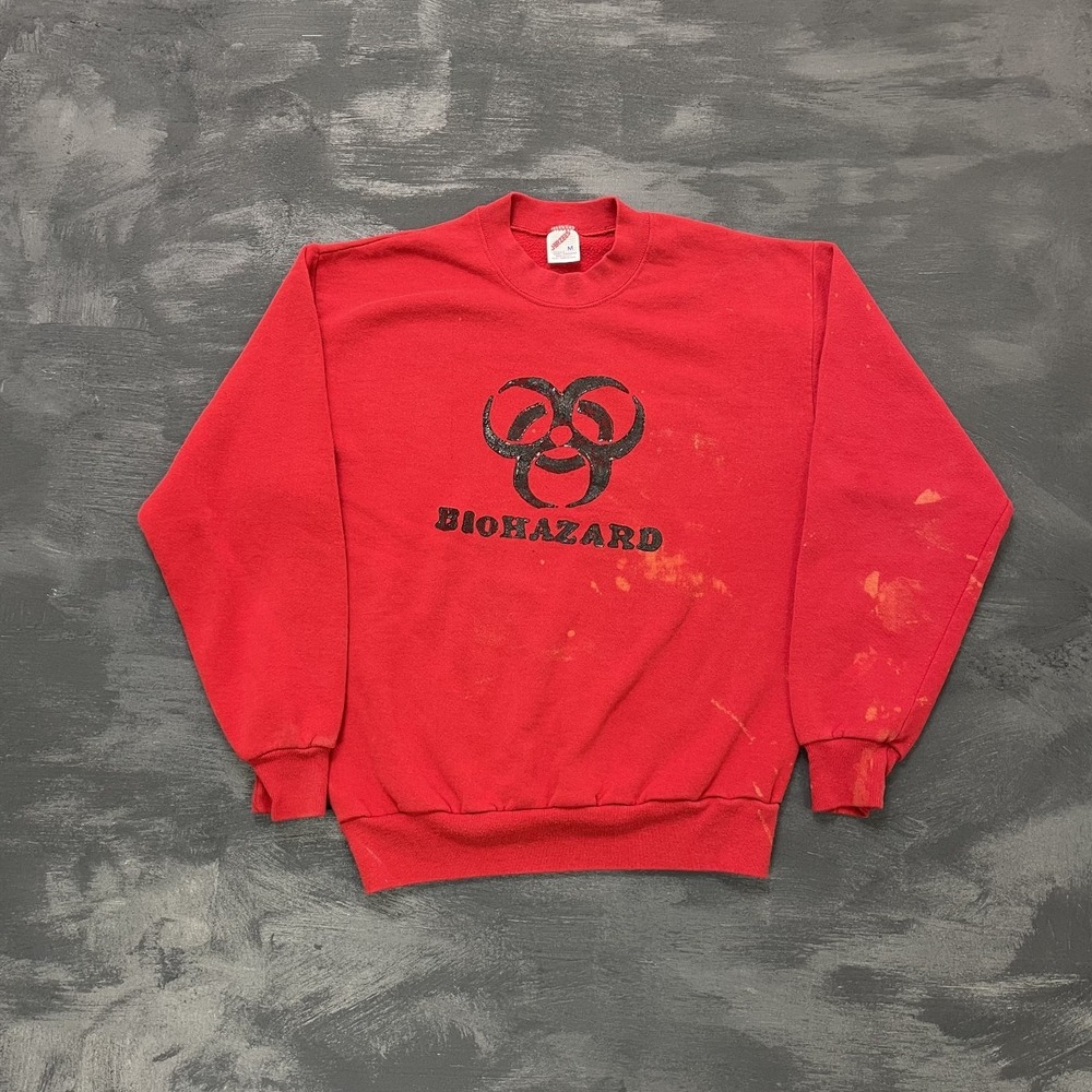 Vintage Biohazard Graphic Sweatshirt Men Medium Red 1980s Jerzees
